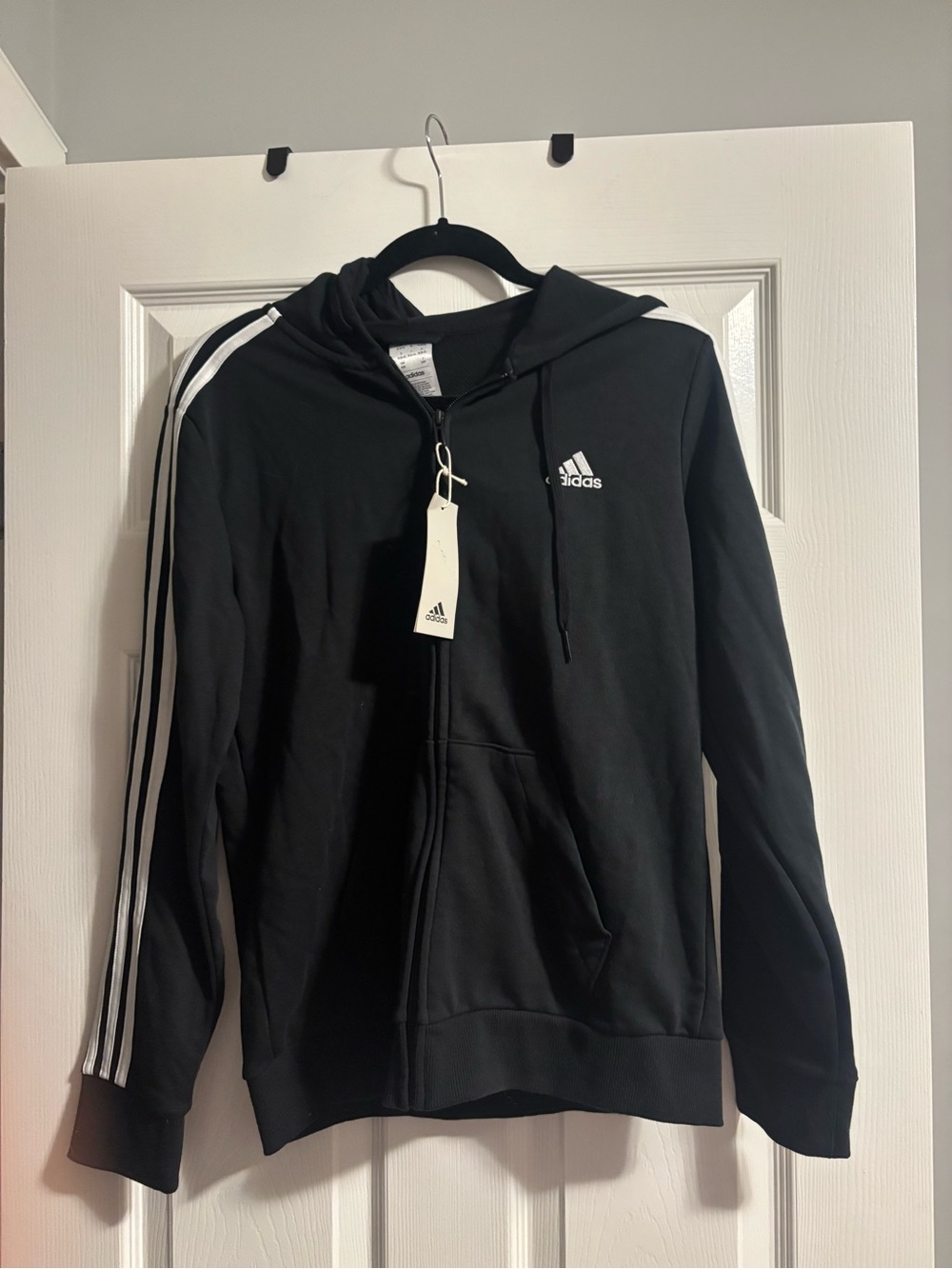 Adidas Women’s Black Full-Zip Hoodie with Signature Stripes